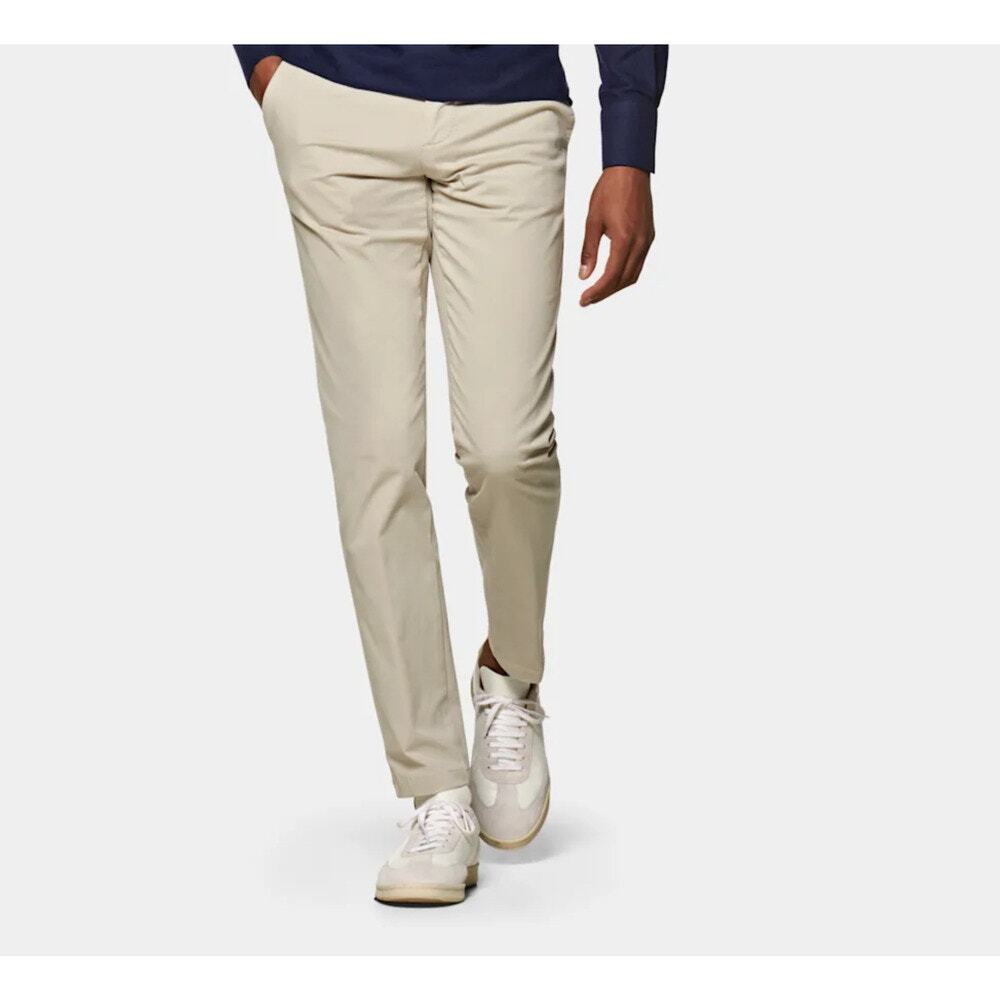 Suitsupply Porto Slim Tapered Chino Pants Men 32 Light Tan Stretch